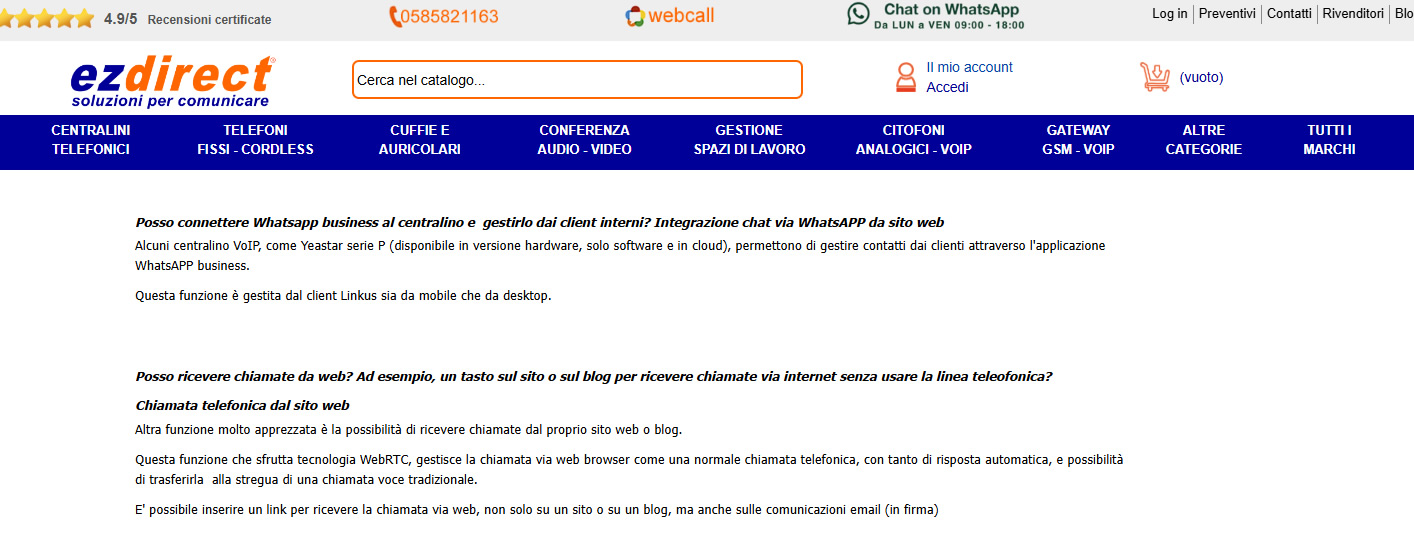 Chaimata via web browser e chat via whatsapp su centralino voip